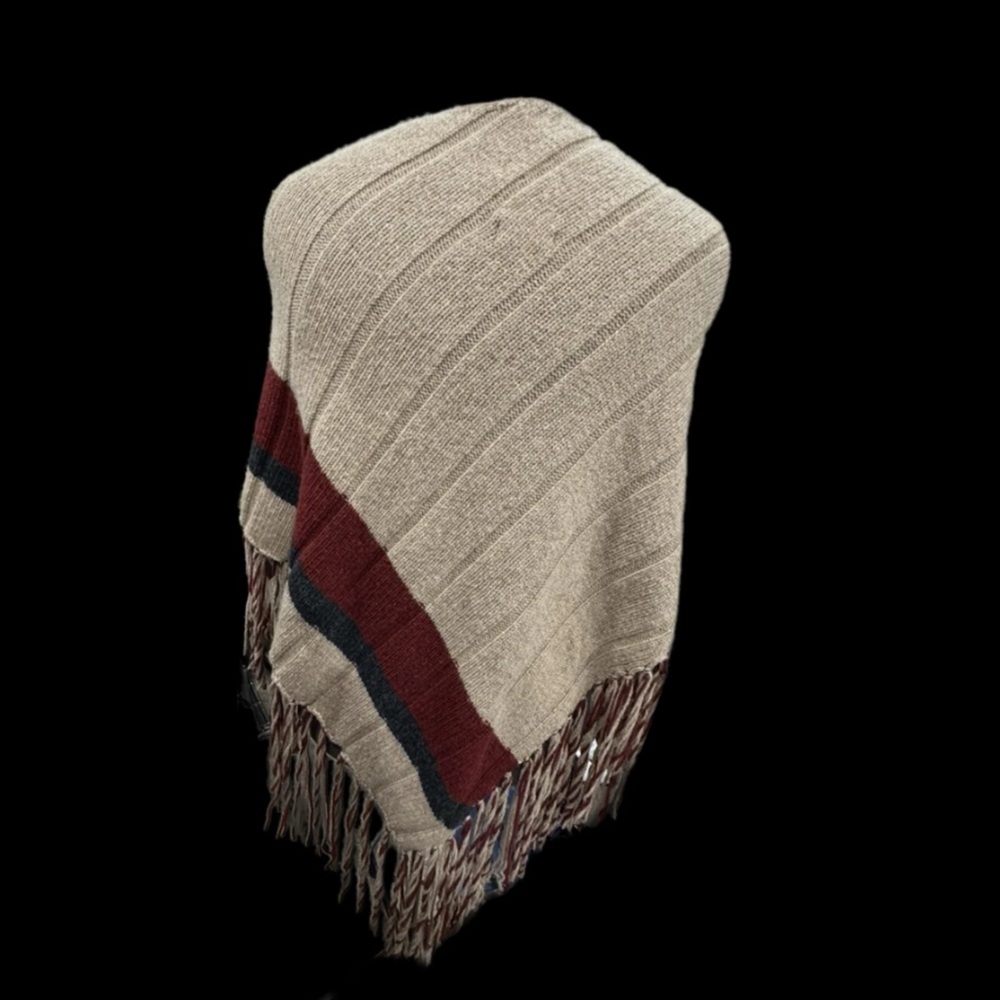 Vintage Burberry Asymmetrical Poncho with Fringe Hem - Picture 7 of 8